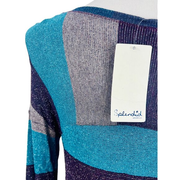 NWT Splendid Shimmery Striped Slouchy Lurex Sweater Knit | Glamoratti Sirencore - Picture 9 of 16
